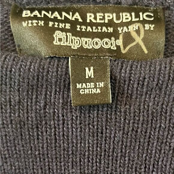 Banana Republic Filpucci Merino Wool Blend Navy Sweater Tie Sleeves Size M - Picture 4 of 6
